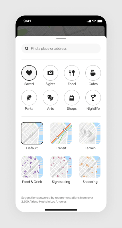 Panel showing different layers and points of interest categories