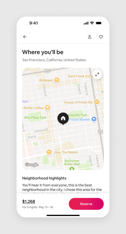 Listing details screen