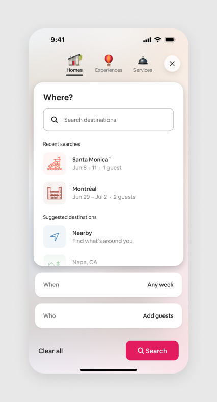 Search input screen