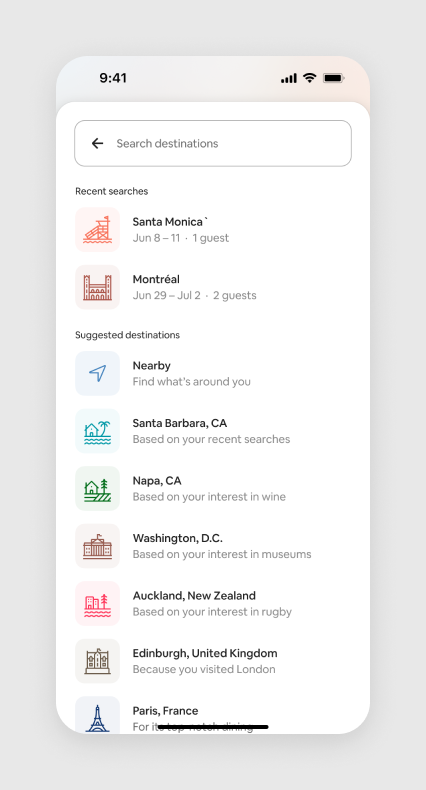 Search recommendations screen
