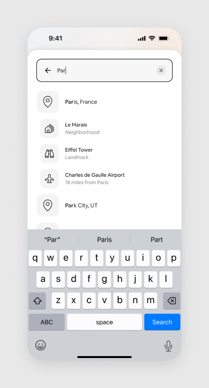 Search autocomplete screen